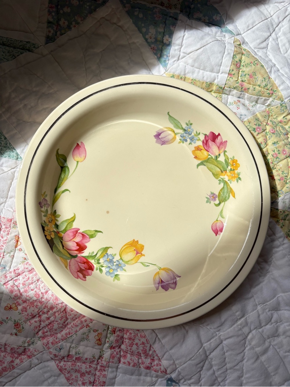 Vintage Kitchen Kraft Cream Floral Ceramic Serving Plate Bowl Floral Tulip MCM